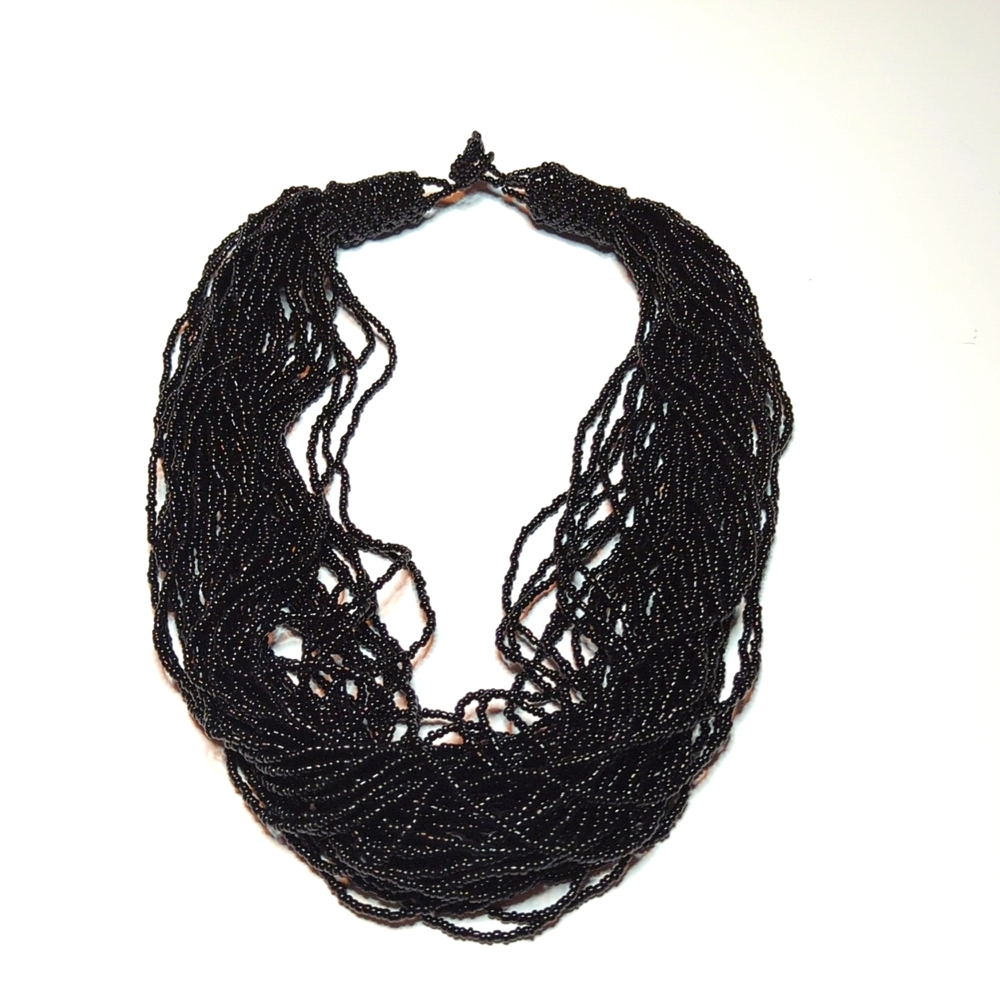 Multi-strand handmade 22" black seed bead necklace